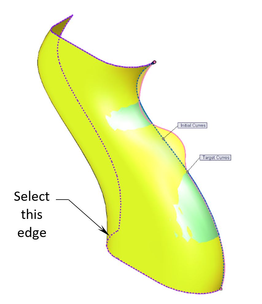 Figure indicating to select the bottom back edge of the model as the point to keep fixed.